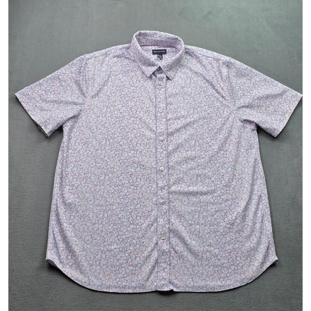 Van Heusen Mens Large Short‎ Sleeve Button Down Pattern "Hawks & Doves"  Trendy